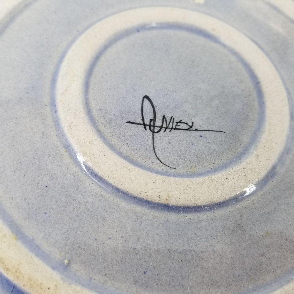 Tonala Mexican Hand Painted Blue Speckled Bird Plates 8.5" Pottery Signed Lot 3 - Picture 8 of 11